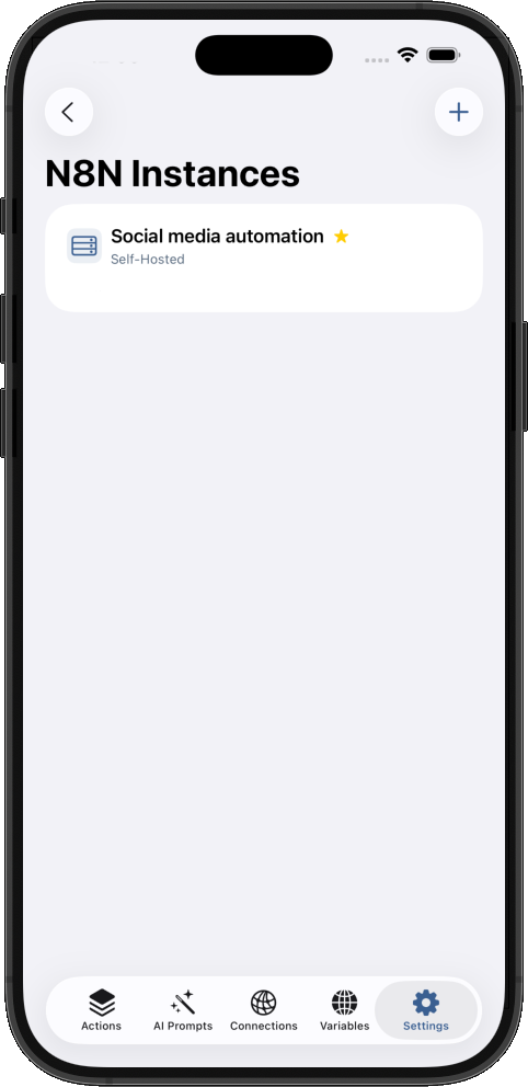 Showing N8N workflows for configured instance in app